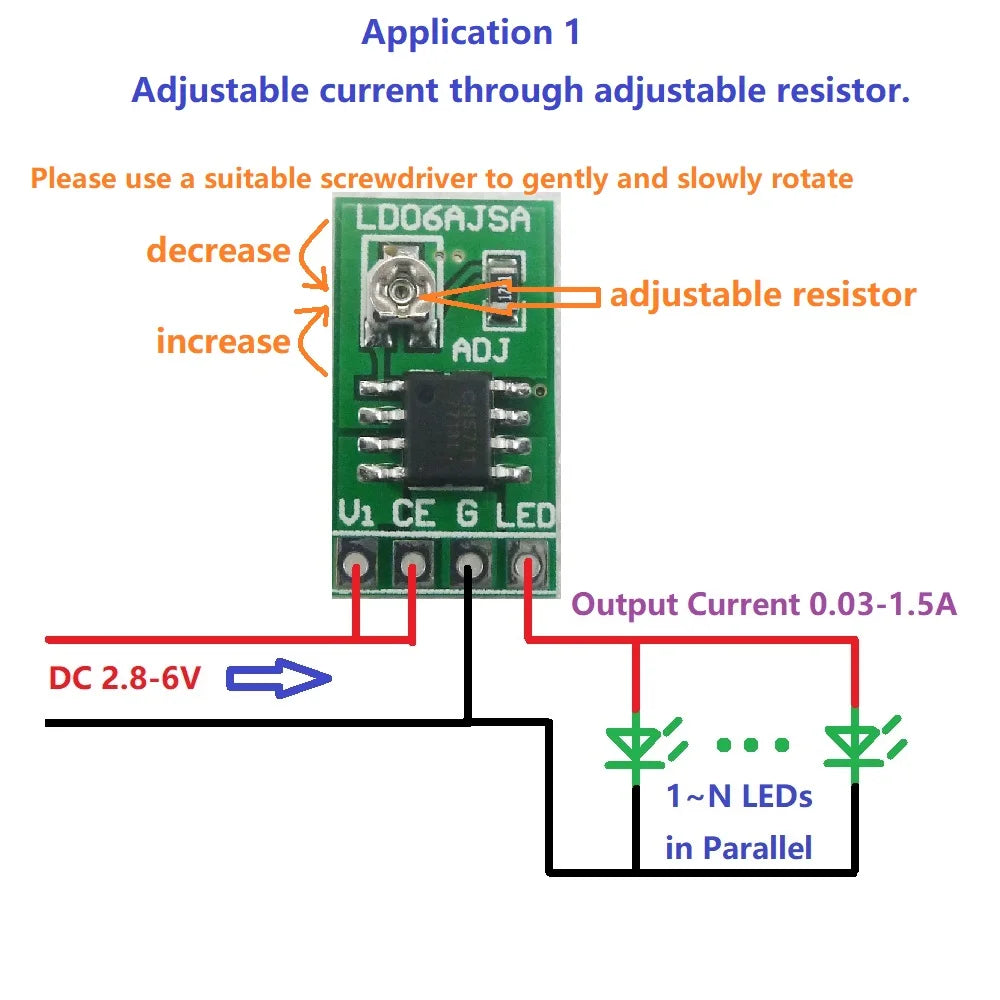 LD06AJSA 30-1500MA Adjustable Constant Current LED Driver DC 3.3V 3.7V 4.2V 5V PWM Control Board Buck Power module