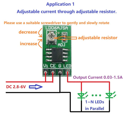 LD06AJSA 30-1500MA Adjustable Constant Current LED Driver DC 3.3V 3.7V 4.2V 5V PWM Control Board Buck Power module