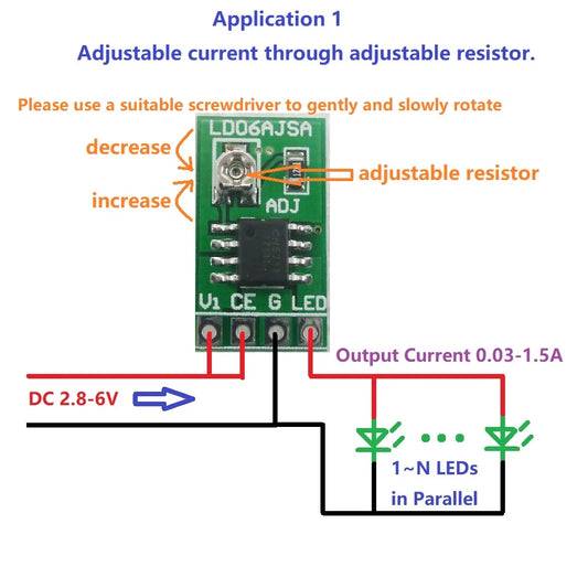 LD06AJSA 30-1500MA Adjustable Constant Current LED Driver DC 3.3V 3.7V 4.2V 5V PWM Control Board Buck Power module