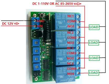 RF22A04 433.92M DC 12V 4Ch Multifunction Wireless Controller Timer Delay Relay RF Switch & EV1527 ASK OOK Remote control