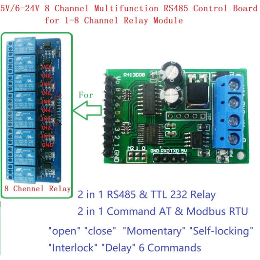 R413D08 8CH DC 5V 12V 24V RS485 RS232 (TTL) Modbus RTU Control Module UART for Relay Switch Board PLC