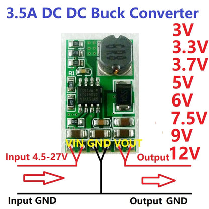 DD2712SA 3.5A DC-DC Converter Module Buck Step-Down Voltage Regulator Board 4.5V-27V to 3V 3.3V 3.7V 5V 6V 7.5 9V 12V