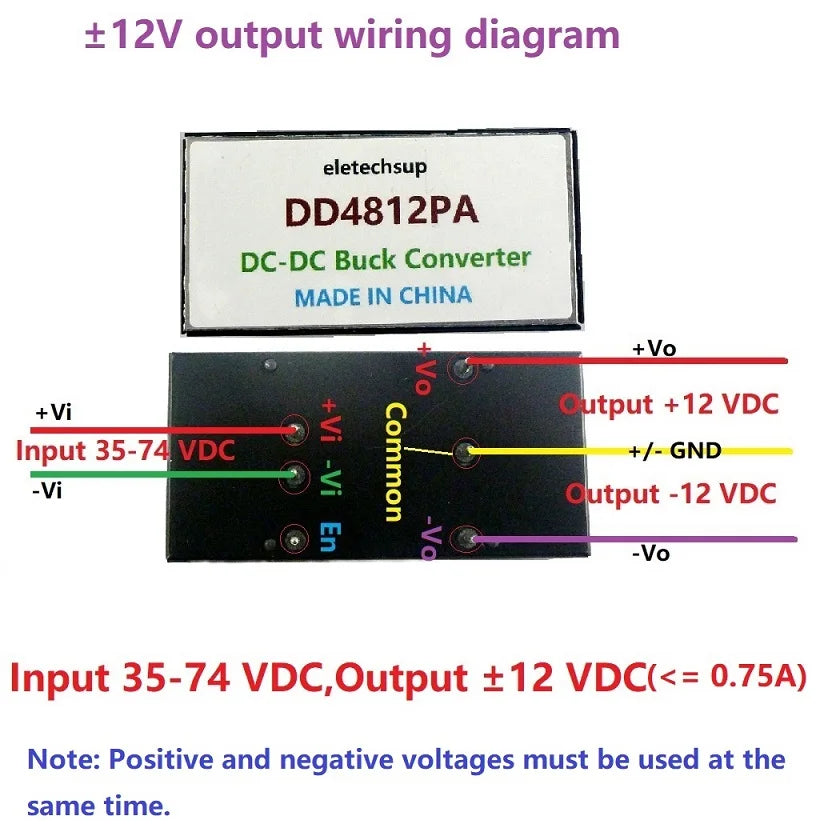 DD4812PA High-Voltage Dual Isolated EBik Power 36V 48V 64V 72V to +-12V 15V 24V DC DC Step-down Converter Lead-acid battery car LED Audio