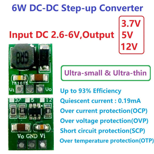 DD0512MA mini 6W 3V 3.3V 4.2V 4.5V to 3.7V 5V 12V DC DC Step-up Boost Converter for 18650 403040 Li-Po li ion lithium battery