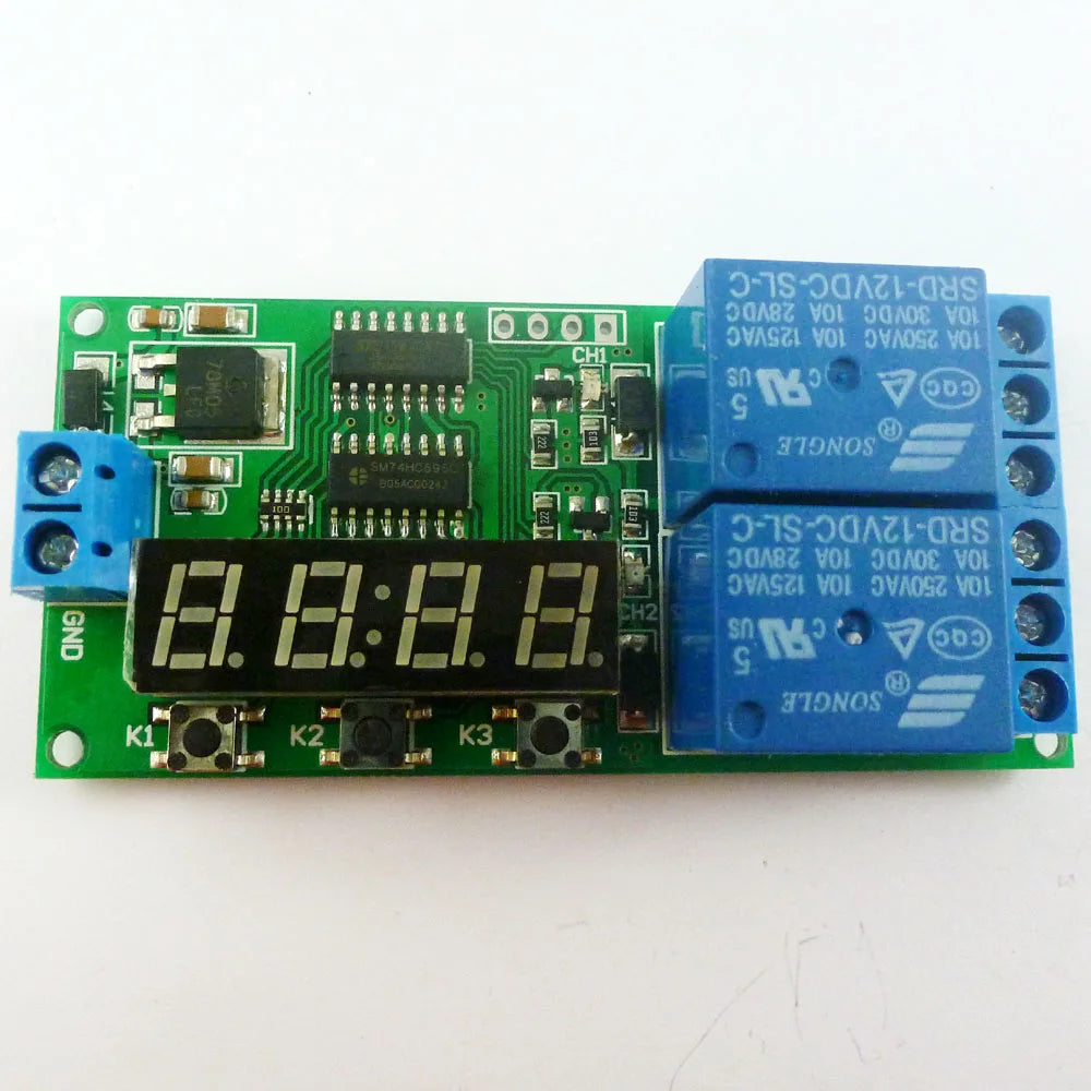 KC22B02 DC 12V 2 Channel Multifunction Delay Timer Module Delay Relay Controller Motor Reverse Cycle Loop Timers Interlock Switch Board
