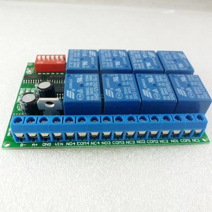 R421A08 8 Channel DC 12V RS485 Relay Module Modbus RTU 485 Remote Control Switch for PLC PTZ Camera Security Monitoring