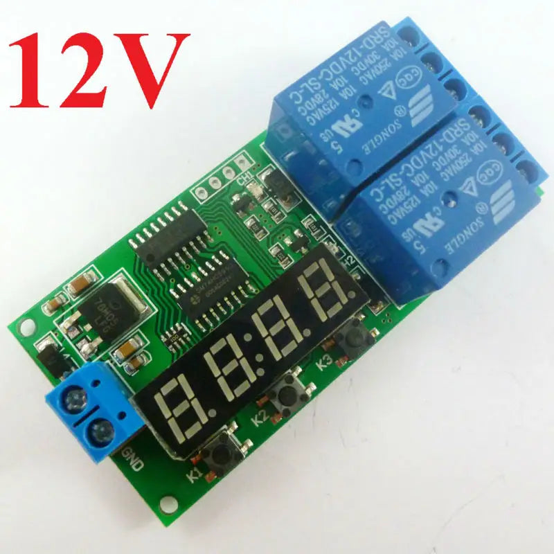 KC22B02 DC 12V 2 Channel Multifunction Delay Timer Module Delay Relay Controller Motor Reverse Cycle Loop Timers Interlock Switch Board
