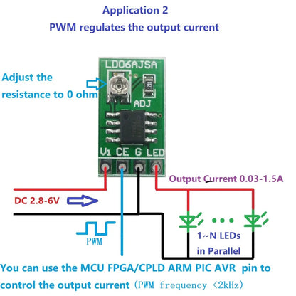 LD06AJSA 30-1500MA Adjustable Constant Current LED Driver DC 3.3V 3.7V 4.2V 5V PWM Control Board Buck Power module