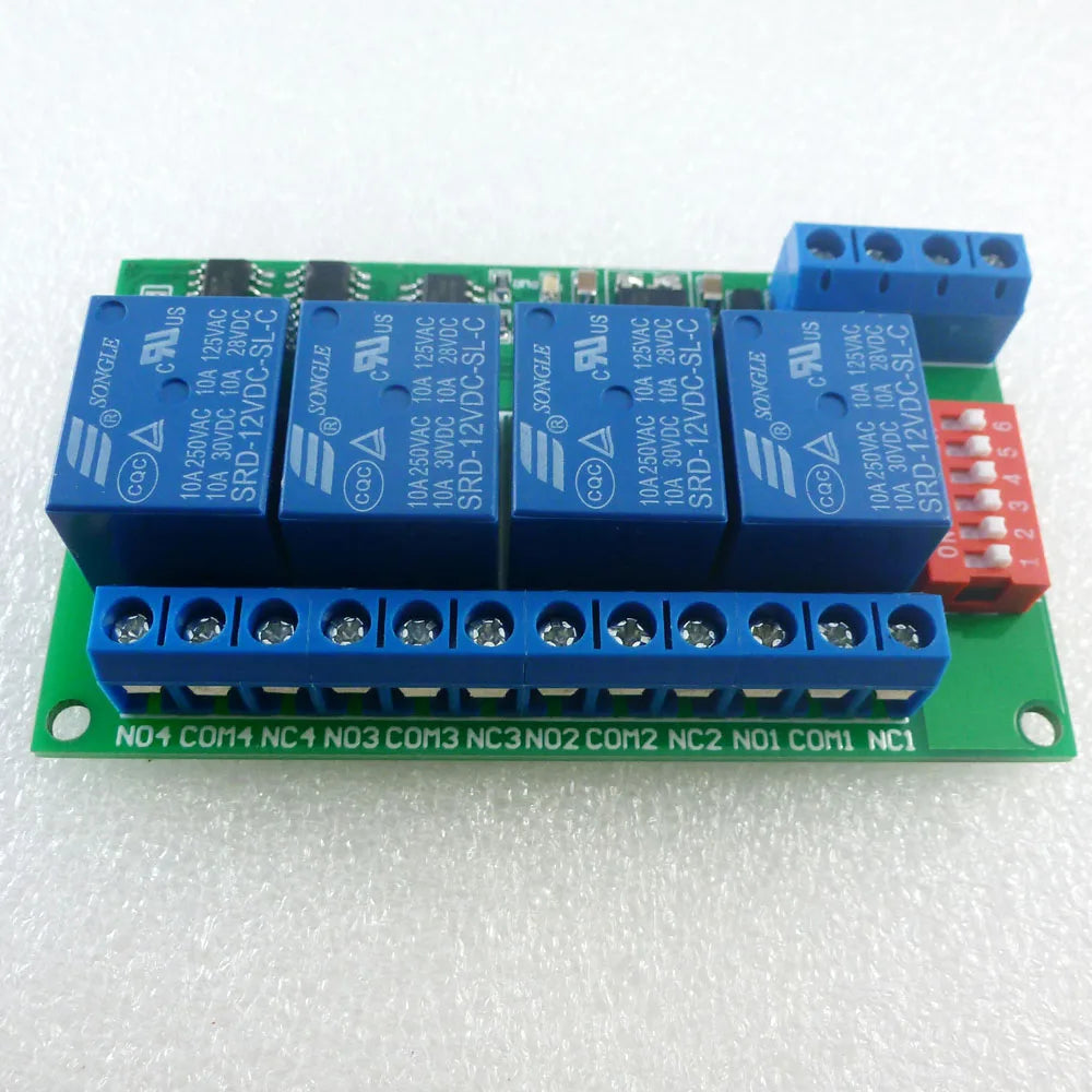 CE040 4 Channel DC 12V RS485 Relay Module Modbus RTU & AT Command Remote Control Switch for PLC PTZ Camera Security Monitoring