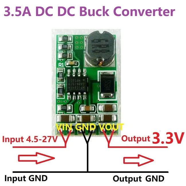 DD2712SA 3.5A DC-DC Converter Module Buck Step-Down Voltage Regulator Board 4.5V-27V to 3V 3.3V 3.7V 5V 6V 7.5 9V 12V