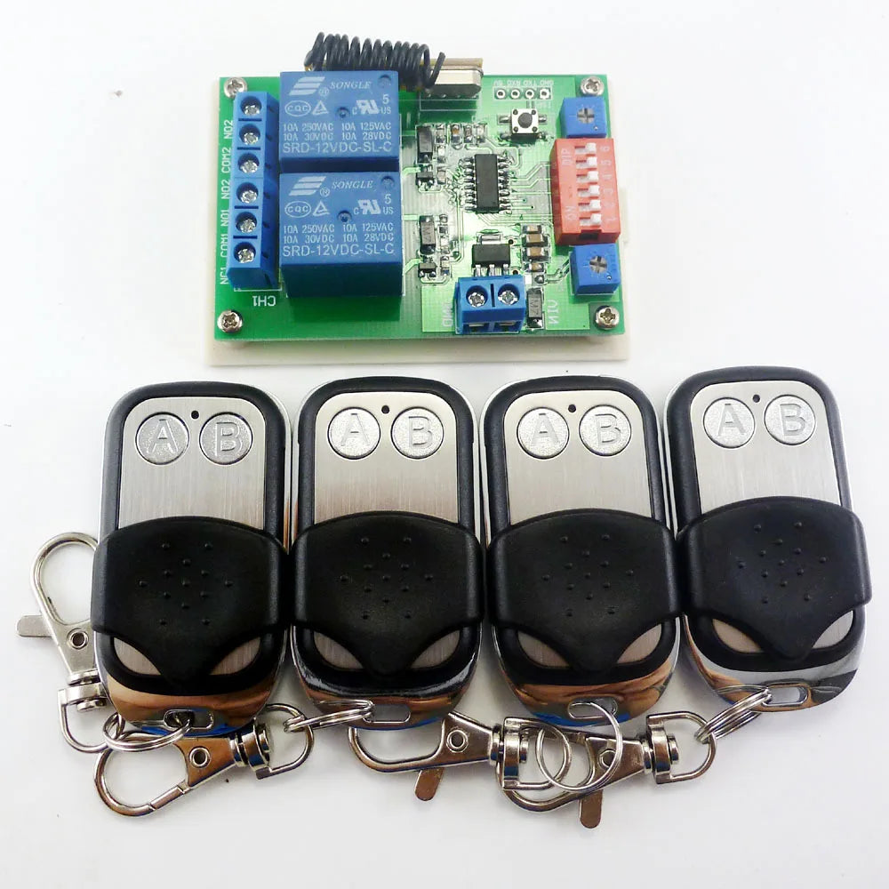 CE029A Smart Home Wireless remote control switch 4x Transmitter + 1x Receiver kit RF Module for Electric door gate LED Motor 433.92M