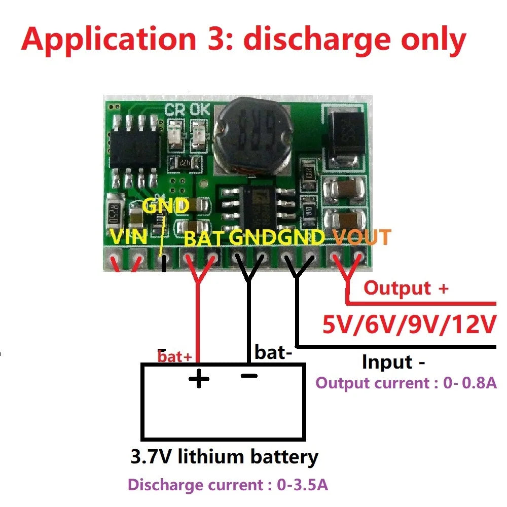 DD04CVSA  10W 3.7V 4.2V Charger & 5V 6V 9V 12V Discharger Board DC DC Converter Boost Step-up Module UPS diy Li-lon LiPo lithium battery