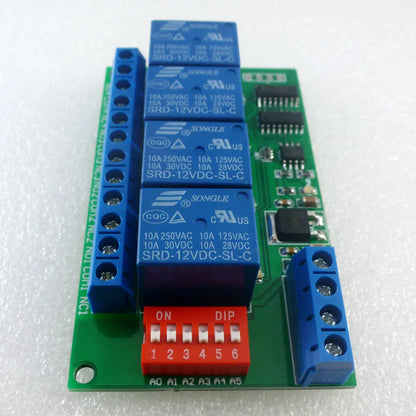 CE040 4 Channel DC 12V RS485 Relay Module Modbus RTU & AT Command Remote Control Switch for PLC PTZ Camera Security Monitoring