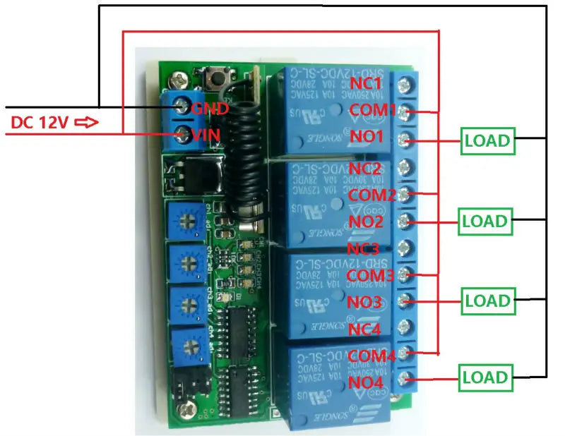 RF22A04 433.92M DC 12V 4Ch Multifunction Wireless Controller Timer Delay Relay RF Switch & EV1527 ASK OOK Remote control