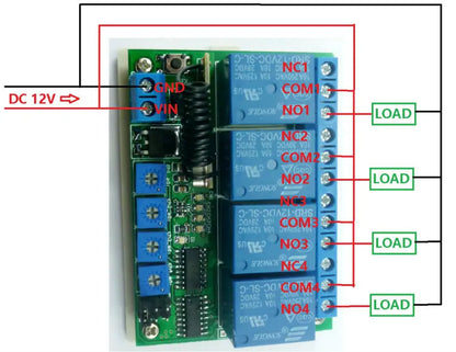 RF22A04 433.92M DC 12V 4Ch Multifunction Wireless Controller Timer Delay Relay RF Switch & EV1527 ASK OOK Remote control