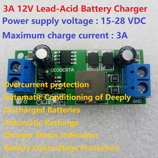 DD30CRTA 3A 12V Lead-Acid Battery charger input 15-28V Over-Charge 14.8V Float-Charge 13.55V  for UPS Car Solar energy Charging