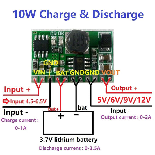 DD04CVSA  10W 3.7V 4.2V Charger & 5V 6V 9V 12V Discharger Board DC DC Converter Boost Step-up Module UPS diy Li-lon LiPo lithium battery