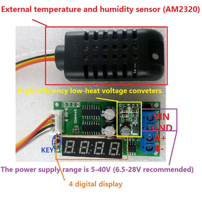 R444A01 DC 5-24V RS485 Modbus RTU Digital Display with External Temperature and Humidity sensor AM2320 Module repl DS18B20 SHT10 SHT20