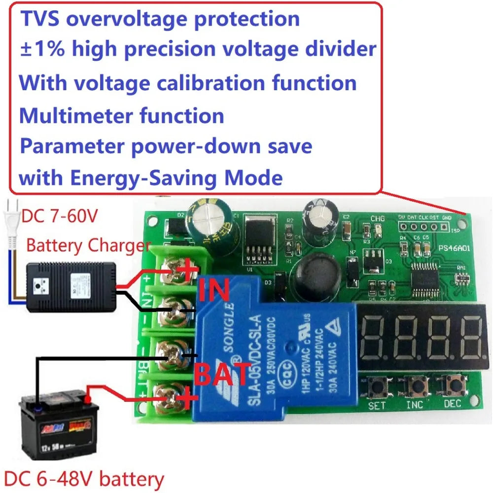 PS46A01 Multifunction Lead-acid Lithium Battery Charging Controller Module Protection Board Voltmeter UPS diy 6-60V