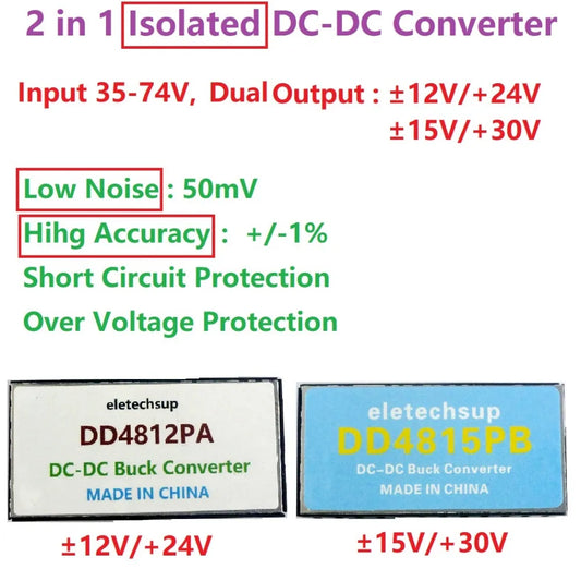 DD4812PA High-Voltage Dual Isolated EBik Power 36V 48V 64V 72V to +-12V 15V 24V DC DC Step-down Converter Lead-acid battery car LED Audio