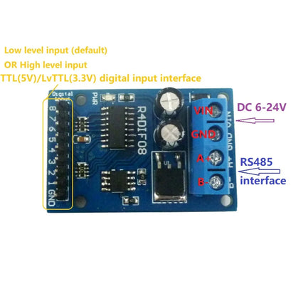 R4DIF08 8 Digital Switch RS485 Acquisition Board TTL LvTTL CMOS IO for PLC Expand Relay Industrial automation