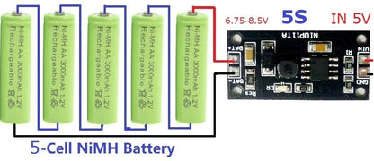 NIUP11TA 1-8s 1.2V-9.6V NiMH NiCd Rechargeable Battery Charger Charging Module Board Input DC 5V