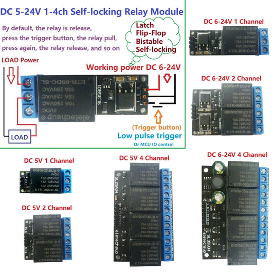 SL35B01 SL35B02 SL25A04 5V-24 1-4CH Flip-Flop Relay Module Bistable Self-locking Trigger Time Switch Turn on/off PLC Board