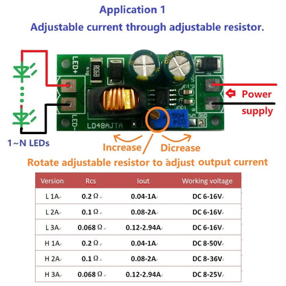 LD48AJTA 72W 1-3A DC 6V 9V 12V 24V 36V 48V Adjustable Constant Current LED Driver Module MCU IO PWM Controller Board