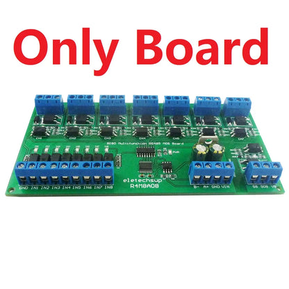 R4M8A08 5A DC 6-24V 8I8O Multifunction Modbus RTU MOSFET Module Support 03 06 16 Function Code RS485 Switch Control Board DIN35 Rail Box