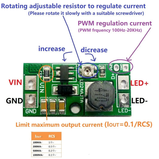 LD24AJTA DC 9V 12V 18V 24V 20W Adjustable LED Driver PWM Controller DC-DC Step-down Constant Current Converter