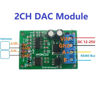 N4DAC02 DC 12V 0-5V 0-10V Voltage Signal Generator DAC Converter Module RS485 Modbus RTU for PLC Measuring Instruments