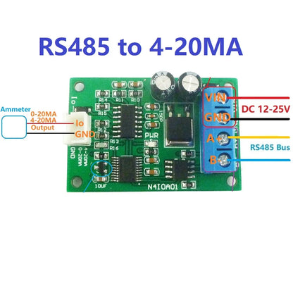 N4IOA01 DC 12V RS485 to 4-20MA 0-20MA Current Signal Generator DAC Converter Module Modbus RTU for PLC Measuring Instruments