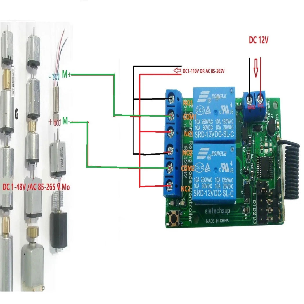 RC43A04 RF32B02 DC 12V 2CH RKE Secure Remote Keyless Entry System Remote Controller Rolling Code Keyfob Kit for Motor Forward and reverse