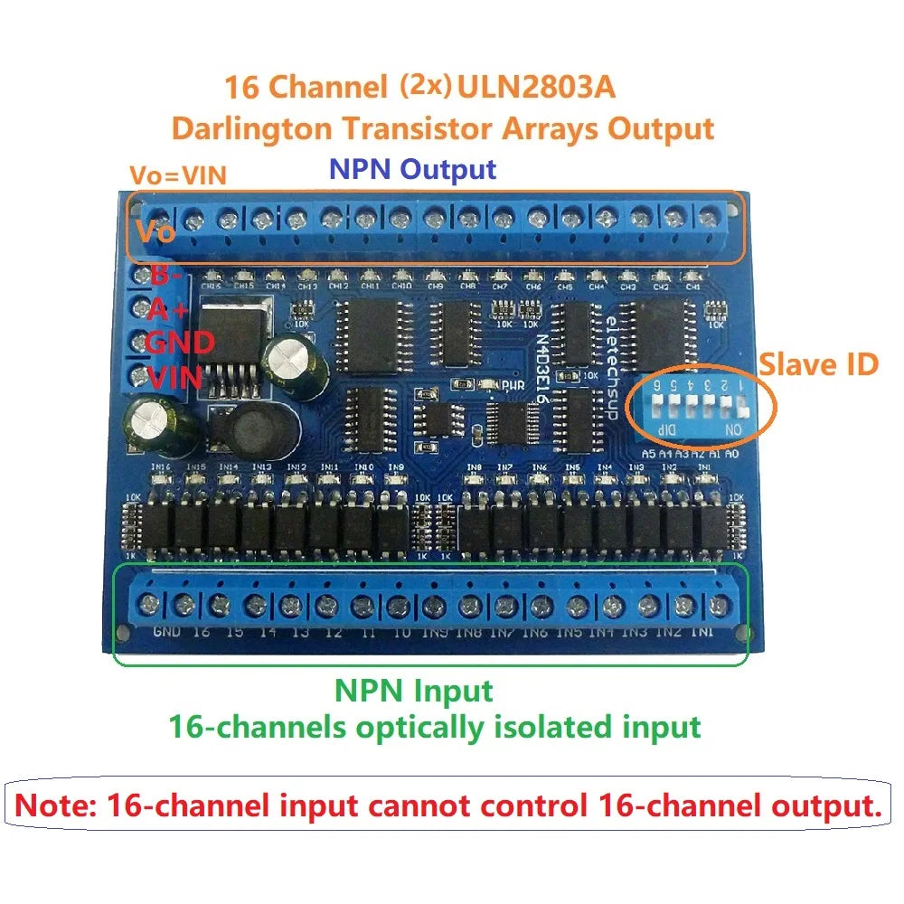 N4D3E16 DC 12V 24V 16 Input 16 Output RS485 Remote Control Switch PLC IO expansion Board 03 06 16 Modbus RTU Module