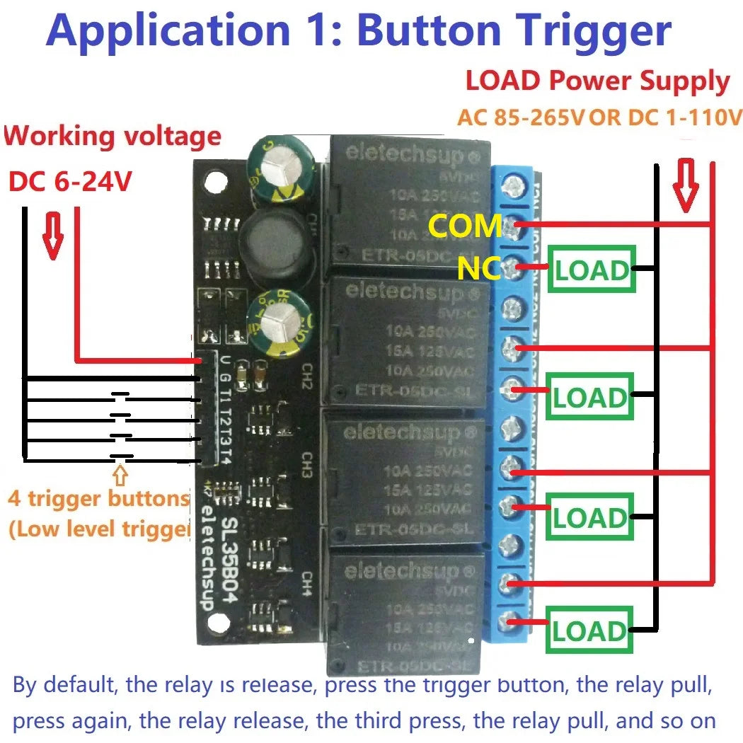 SL35B01 SL35B02 SL25A04 5V-24 1-4CH Flip-Flop Relay Module Bistable Self-locking Trigger Time Switch Turn on/off PLC Board