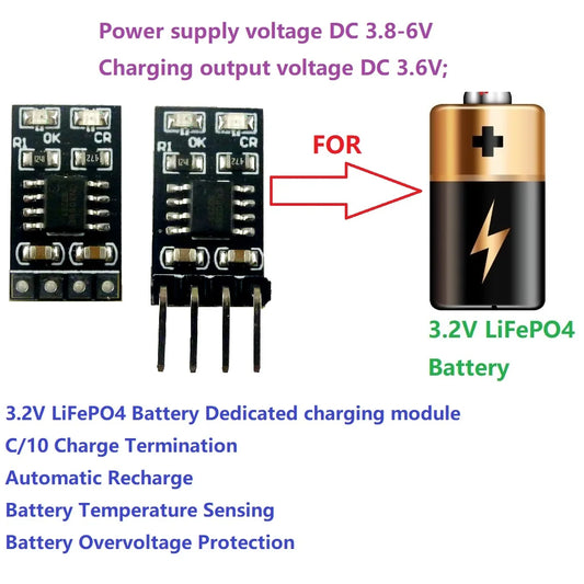 LIFECRMA Dedicated 3.2V LiFePO4 Battery Charger Module  3.6V 1A CV/ CC wtih Overvoltage Protection Automatic Recharge Low-Power Sleep Mod