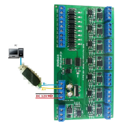 R4M8A08 5A DC 6-24V 8I8O Multifunction Modbus RTU MOSFET Module Support 03 06 16 Function Code RS485 Switch Control Board DIN35 Rail Box