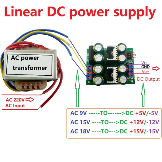 AD24LOPA AC to DC +-5V 12V 15V 78xx 79xx Dual Linear LDO Converter 12W Single-phase isolated AC 220V to AC 9V 15V 18V Power Transformer