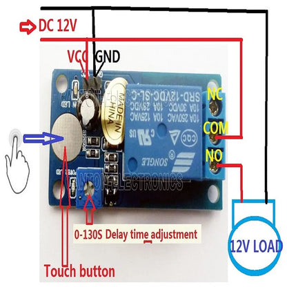 DC 12V Touch Sensor Switch 0-130s Time Delay Relay Controller Module Board