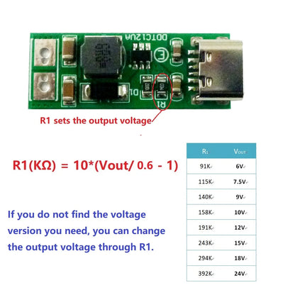 DDTC12UA 9W mini Type-C Female USB DC 5V to  6V 9V 12V 15V 24V DC DC Boost Converter PWM PFM Module for LED MCU diy electronic kit