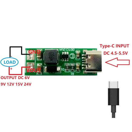 DDTC12UA 9W mini Type-C Female USB DC 5V to  6V 9V 12V 15V 24V DC DC Boost Converter PWM PFM Module for LED MCU diy electronic kit
