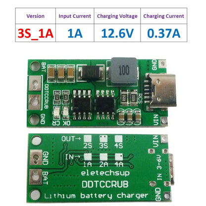 DDTCCRUB Multi-Cell 2S 3S 4S Type-C To 8.4V 12.6V 16.8V Step-Up Boost LiPo Polymer Li-Ion Charger 7.4V 11.1V 14.8V 18650 Lithium Battery