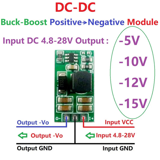 DDUB12NA mini 3W 5V 6V 9V 12V 15V 24V to -5V -10V -12V-15V  Positive to Negative Voltage DC DC Boost-Buck Converter Board for ADC LCD OP