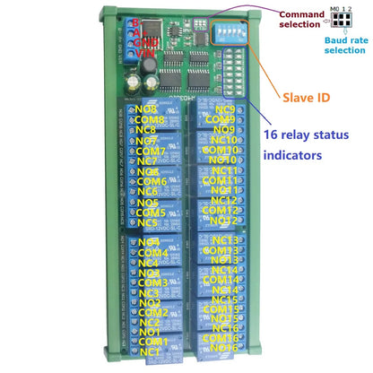 R4D3B16 16-Channel 12V 10A DIN Rail Box PLC Expansion Board RS485 Modbus RTU Relay Module