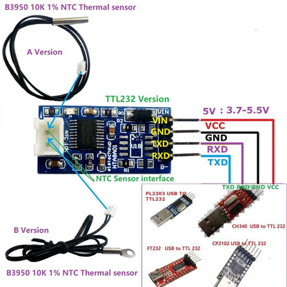 NTA8A01 -20-125 Celsius RS485 TTL RS232 Temperature Sensor Converter Module for 10K 3950 NTC Thermistor Resistor replace DS18B20 PT100
