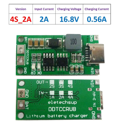 DDTCCRUB Multi-Cell 2S 3S 4S Type-C To 8.4V 12.6V 16.8V Step-Up Boost LiPo Polymer Li-Ion Charger 7.4V 11.1V 14.8V 18650 Lithium Battery