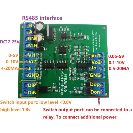 N4DBA06 8CH 0-5V 0-10V 4-20MA Voltage Current Signal Generator Detector RS485 to ADC DAC Converter Modbus RTU IO Module for PLC