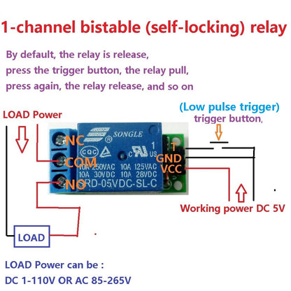 IO25A01 IO25B01 5V 12V 1-4CH Flip-Flop Latch Relay Module Bistable Self-locking Switch Low Pulse Trigger Board For Arduino Smart Home LED Motor