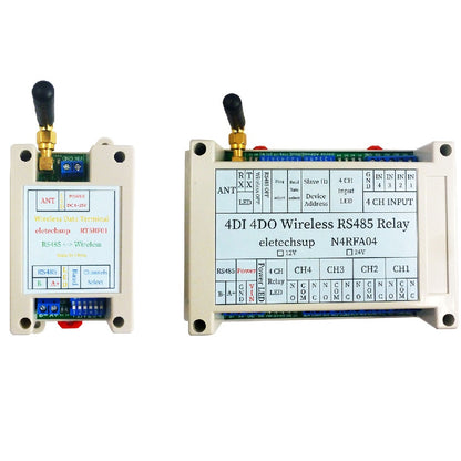 N4RFA04 RT5BF01 DC 12V 24V 433M Wireless RS485 IO Point-to-Point Master-Slave RF Transceiver Relay Swicth Board for Water Pump LED PTZ PLC