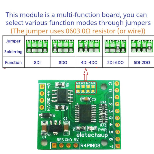 R4PIN08 DC 5V 12V 24V 8CH RS485 2.54mm Pin Core Board Modbus Rtu Input and Output Control PLC HMI Remote IO Expanding Board R4PIN08